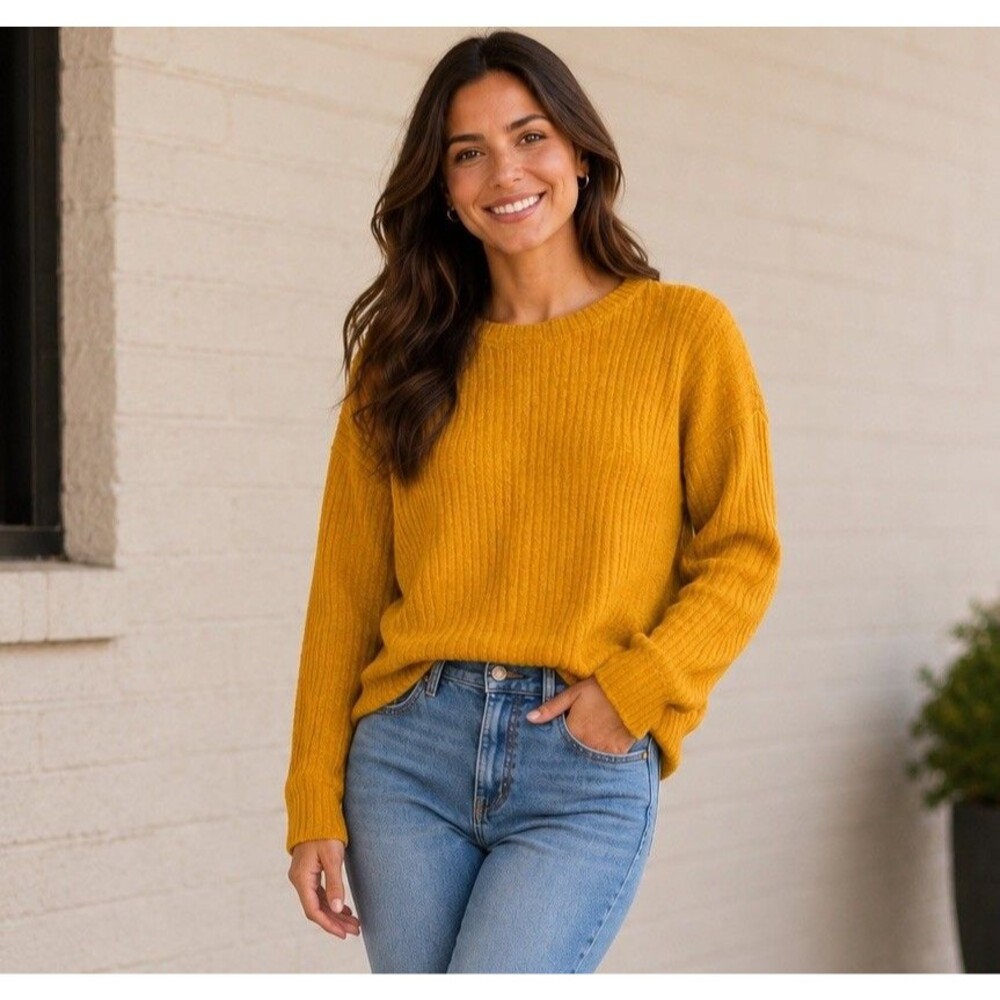 Cotton & Rye Outfitters Pull Over Sweater Golden Orange L  Long Sleeve Ribbed
